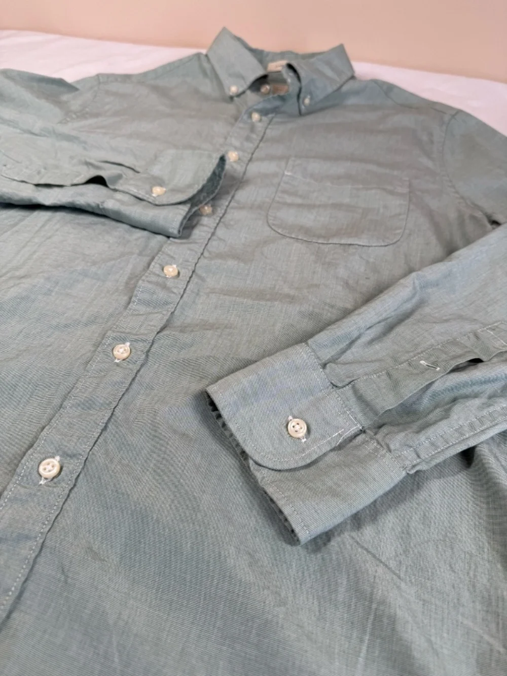 J. Crew Men's Button Up Long Sleeve 100% Cotton Shirt Size Medium - Green
